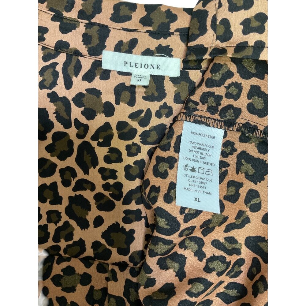 Pleione Leopard Print Satin Blouse XL Button-Down Long Sleeve Lightweight Womens - Picture 6 of 6